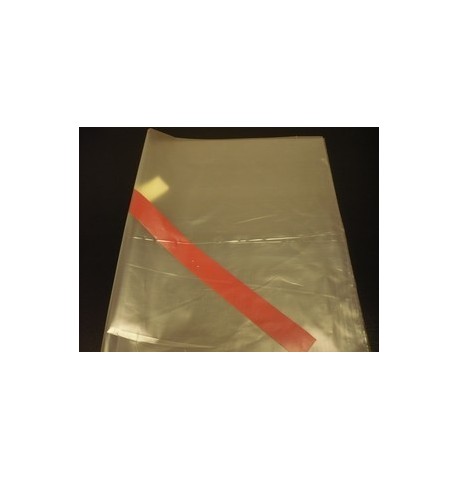 Sac polyethylene ouvert 100micron 60 x100 cm avec bande securite rouge