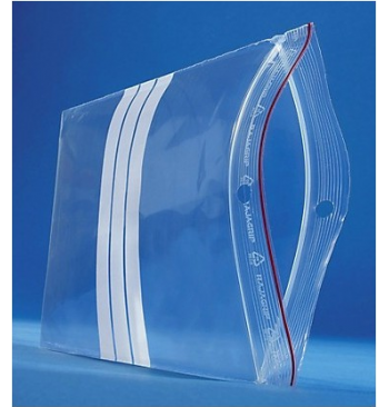 Sac plastique 3 bandes blanches ZIP (50micron - 120 x 180 mm) / 100